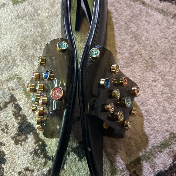 BCBGENERATION womens 7.5 black gemstone slides jelly sandals y2k girlie fun shoe - Picture 4 of 4